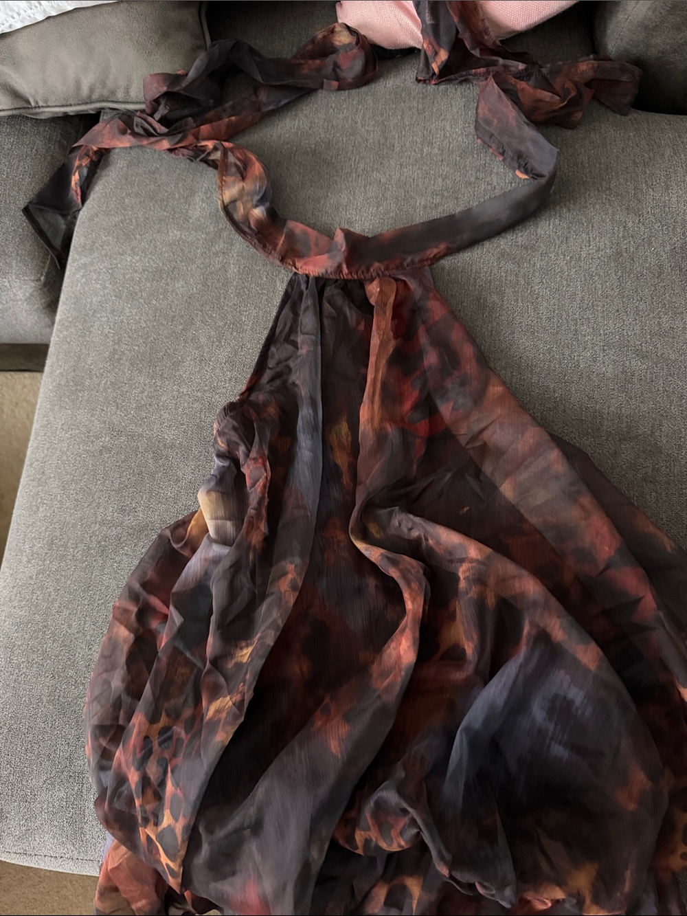 Sheer Halter Midi Dress in Black and Brown